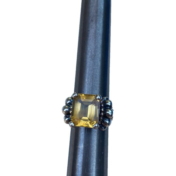 Lagos Glacier Caviar Emerald Cut Citrine Ring Womens 5 Sterling Silver Gold M - Picture 11 of 14